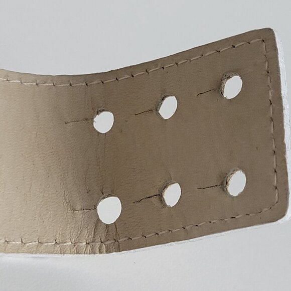 High End Designer Christopher Augmon White Leather Cuff Bracelet 6.5-7.5 In - Picture 8 of 12